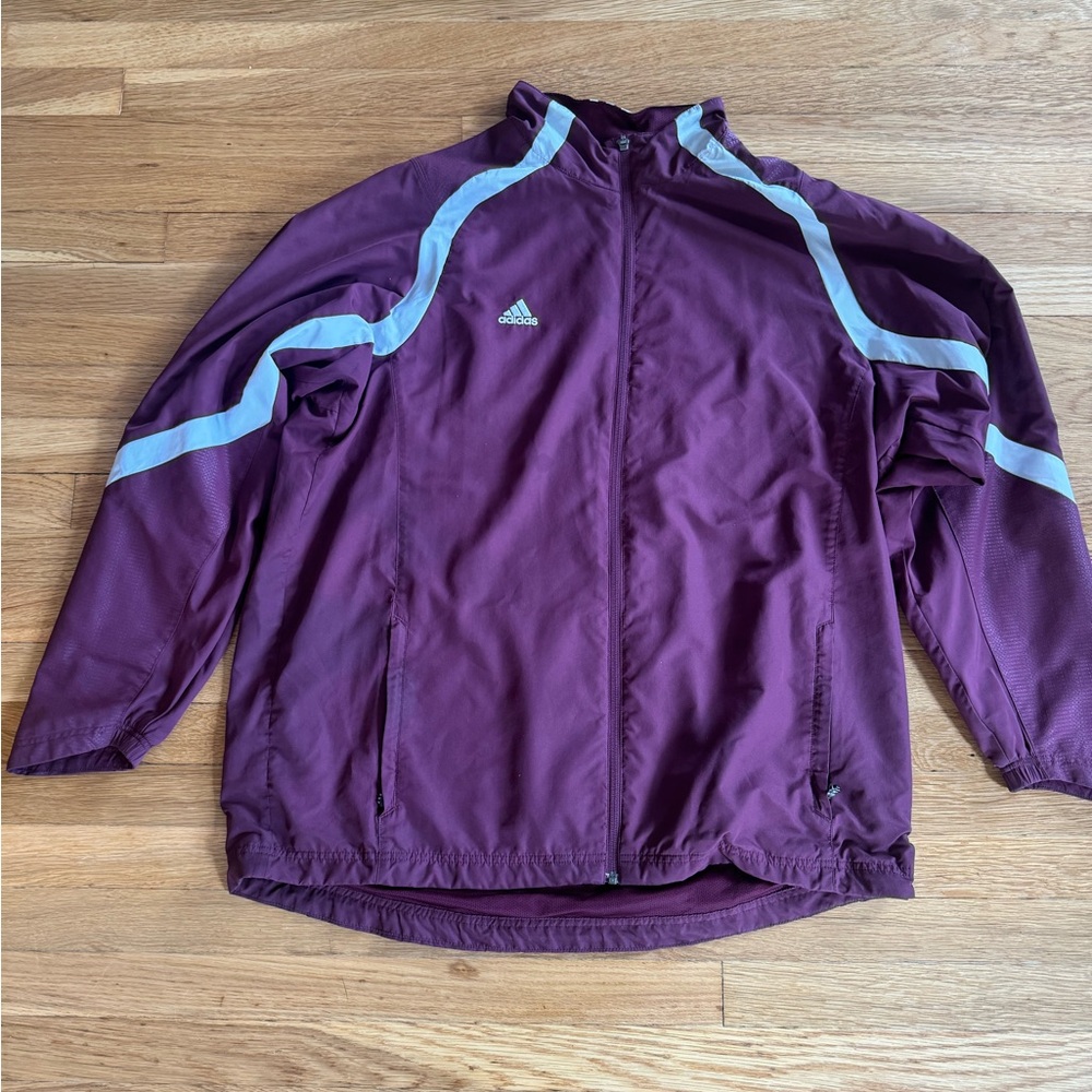 Adidas Burgundy Track Jacket with White Accents